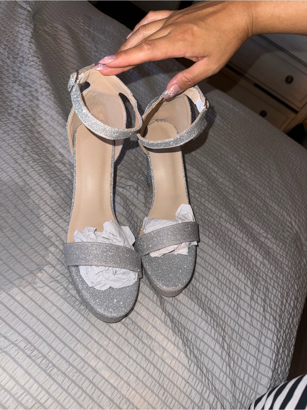 Women's Silver Glitter Ankle-Strap Sandals